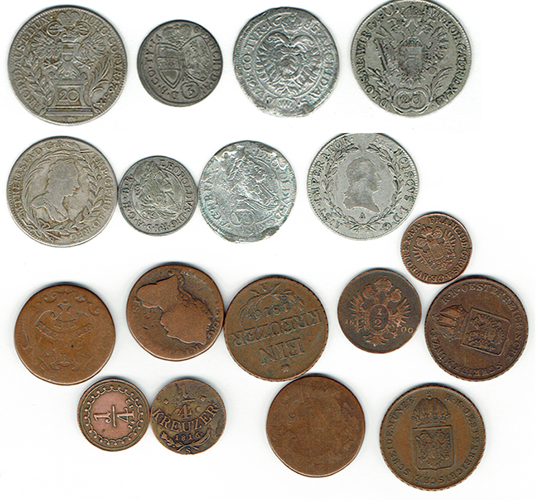  SZAIVERT MARIA THERESIA FRANZ I. LEOPOLD I. 20 KREUZER 1 KREUZER 1/4 KREUZER   