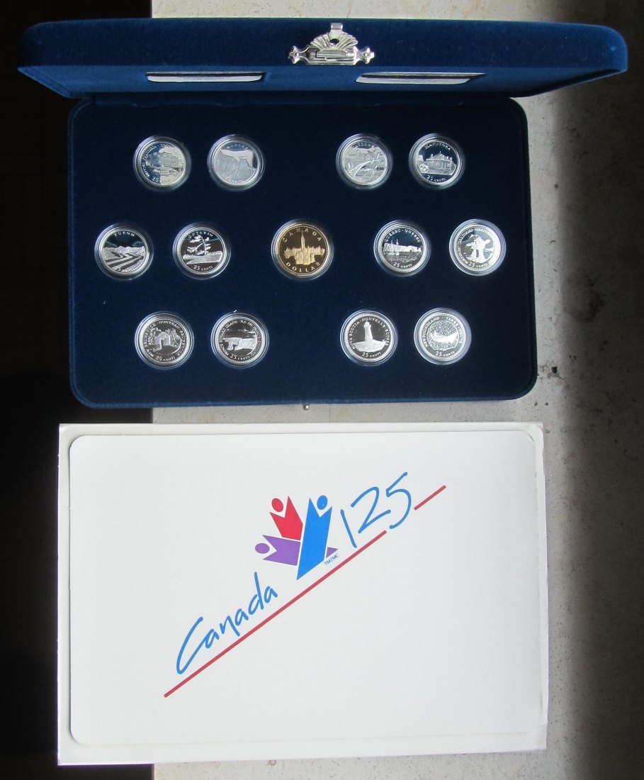  Kanada: Satz 125 Jahre Kanada 1992 mit zwölf Silber-Quarters, zusammen 66,6 g Feinsilber   