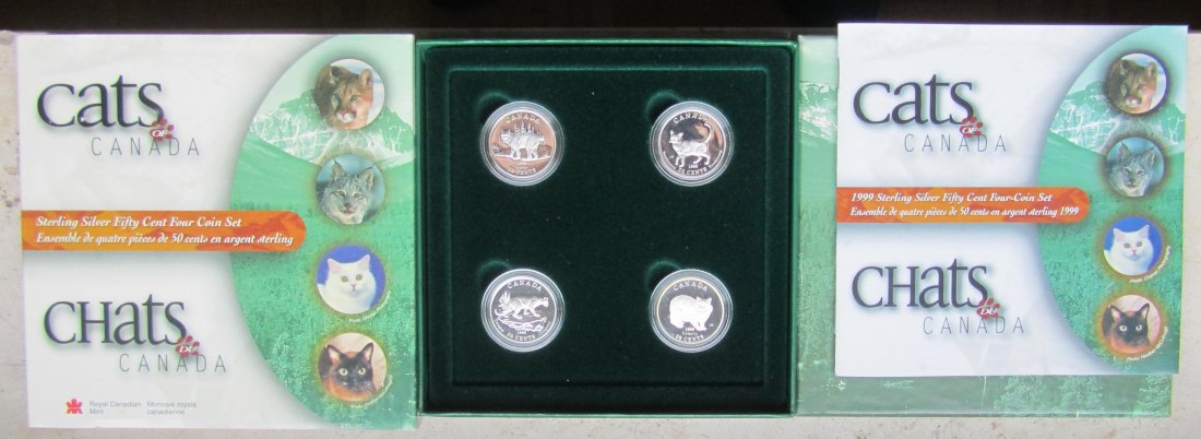  Kanada: Satz Cats 1999, 4 x 50 Cents, zusammen 34,4 g Feinsilber   