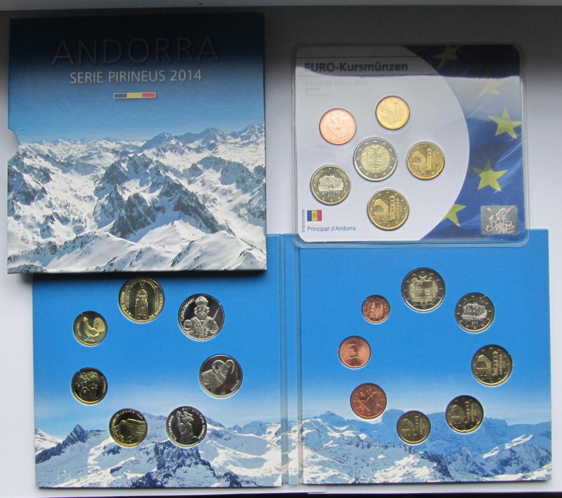  Andorra: Zwei Eurosätze 2014 (jeweils ohne 1 und 2 Cent)   