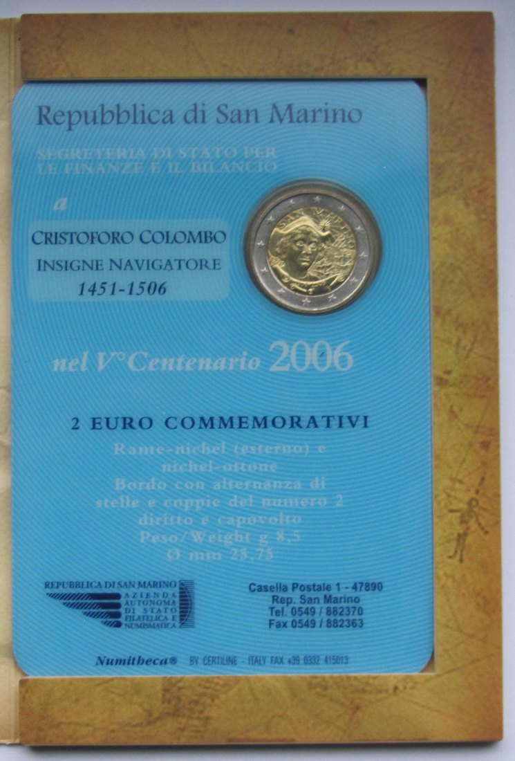  San Marino: 2 Euro Kolumbus 2006   