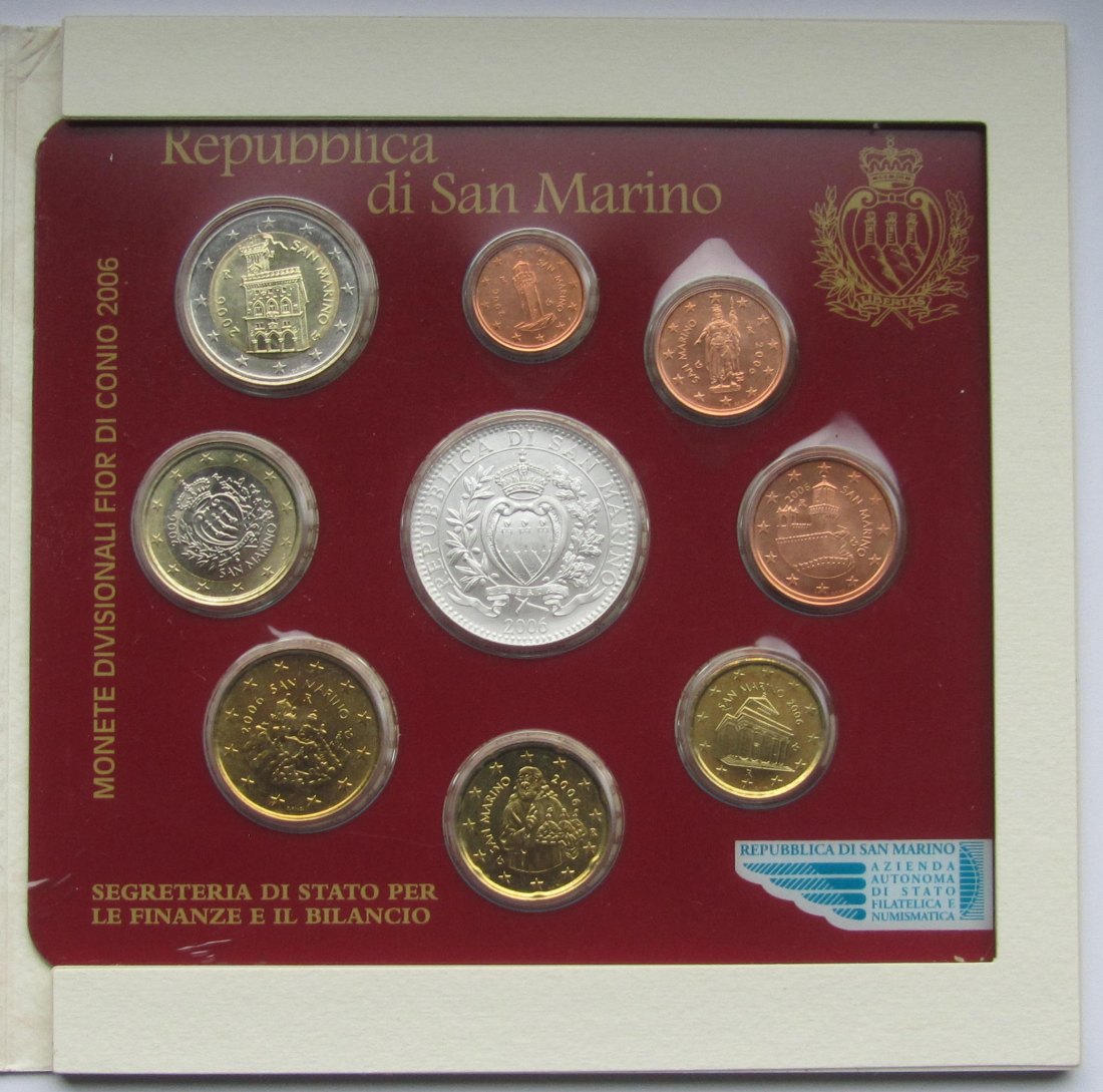  San Marino: Kursmünzensatz 2006, enthält 16,7 g Feinsilber   