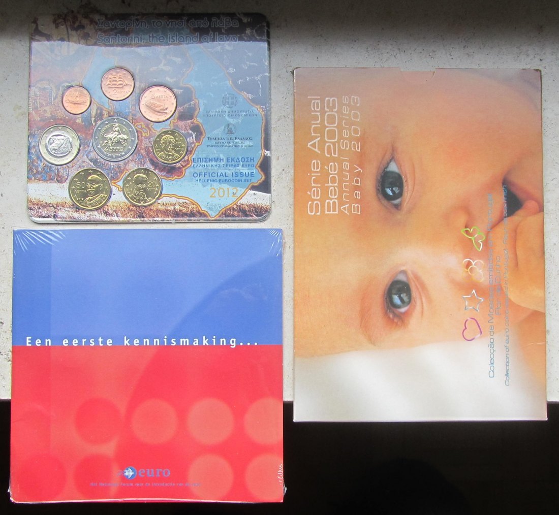  Euro: Kursmünzensätze Griechenland 2012 + Niederlande 2001 + Portugal 2003   