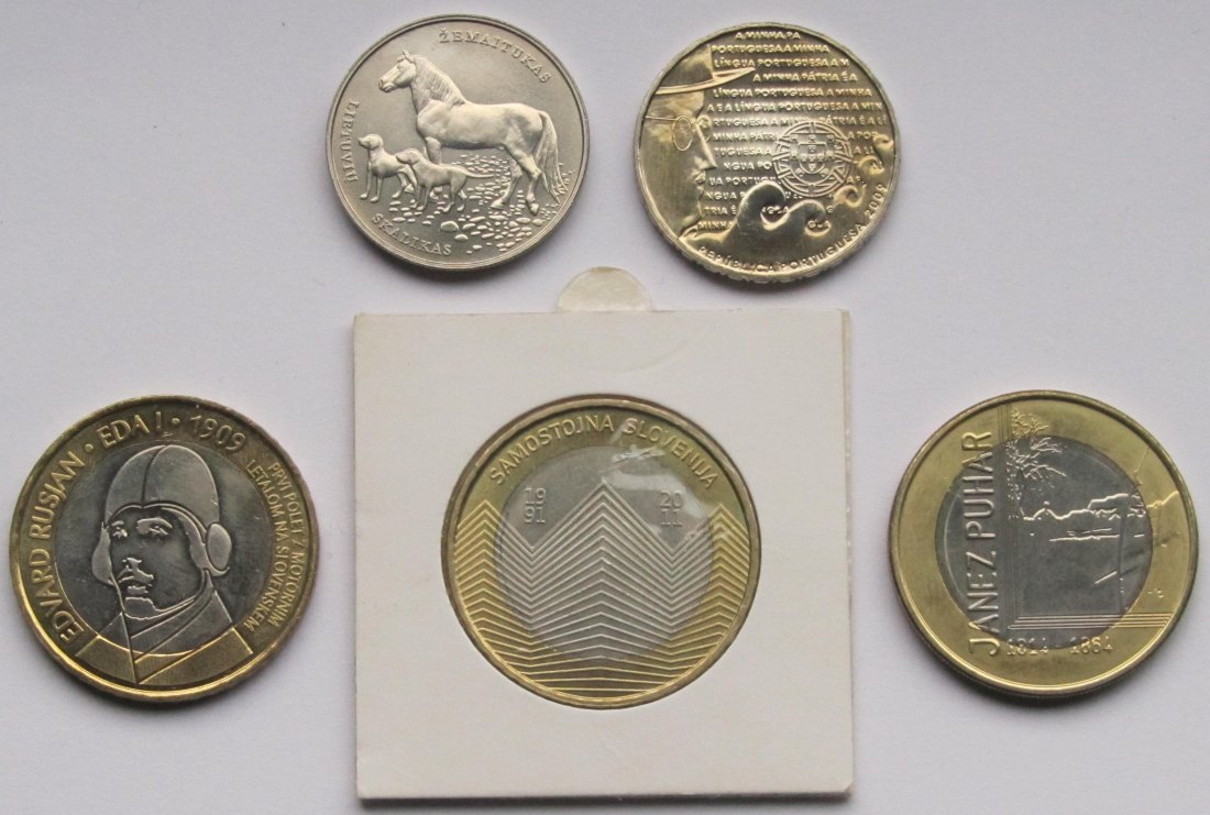  Litauen/Portugal/Slowenien: Lot aus fünf Euro-Gedenkmünzen   