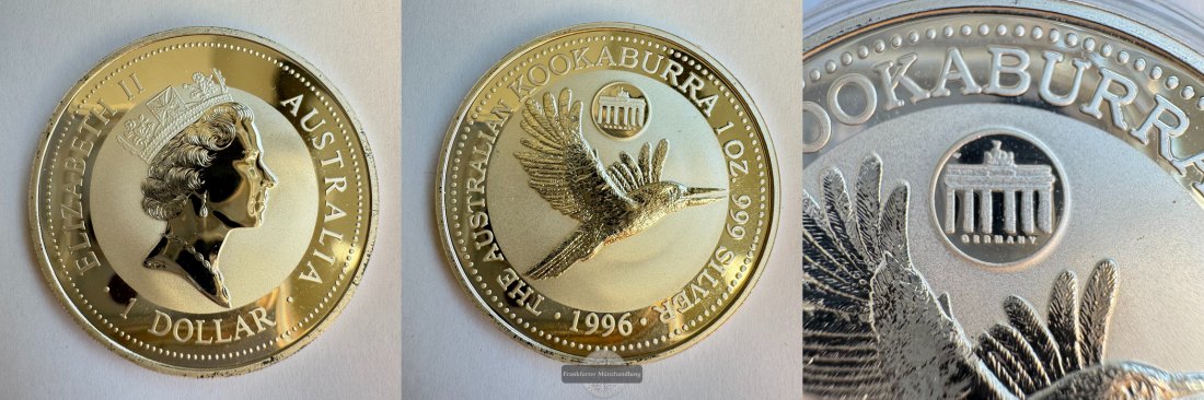  Australien 1 Dollar Kookaburra 1996 Brandenburg Gate privy mark FM-Frankfurt Feinsilber: 31,1g   