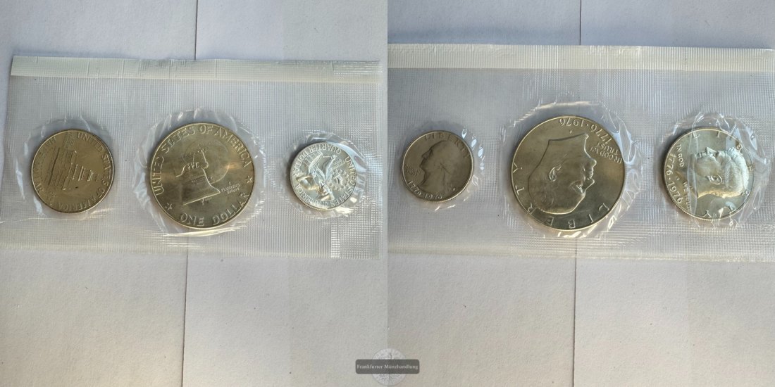  USA 1/4, 1/2 & 1 Dollar Bicentennial Silver UNC Set 1776-1976 FM-Frankfurt Feinsilber: 16,74g   