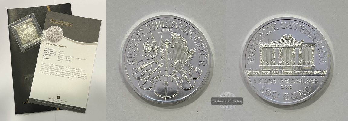  Österreich 1,50 Euro 2012 Wiener Philharmoniker FM-Frankfurt Feinsilber: 31g   