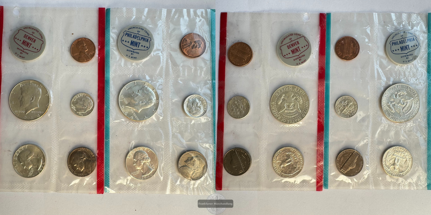  USA 2x Münzenset 1964 FM-Frankfurt Feinsilber: 38,25g   