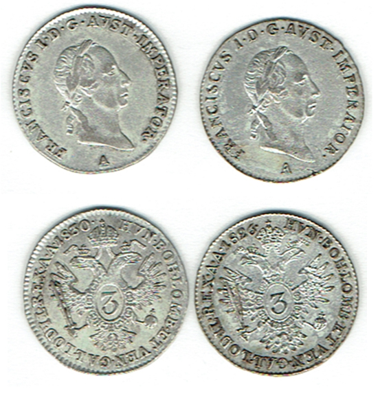  SZAIVERT KAISERREICH ÖSTERREICH FRANZ I. 3 KREUZER 1826 A 1830 A   