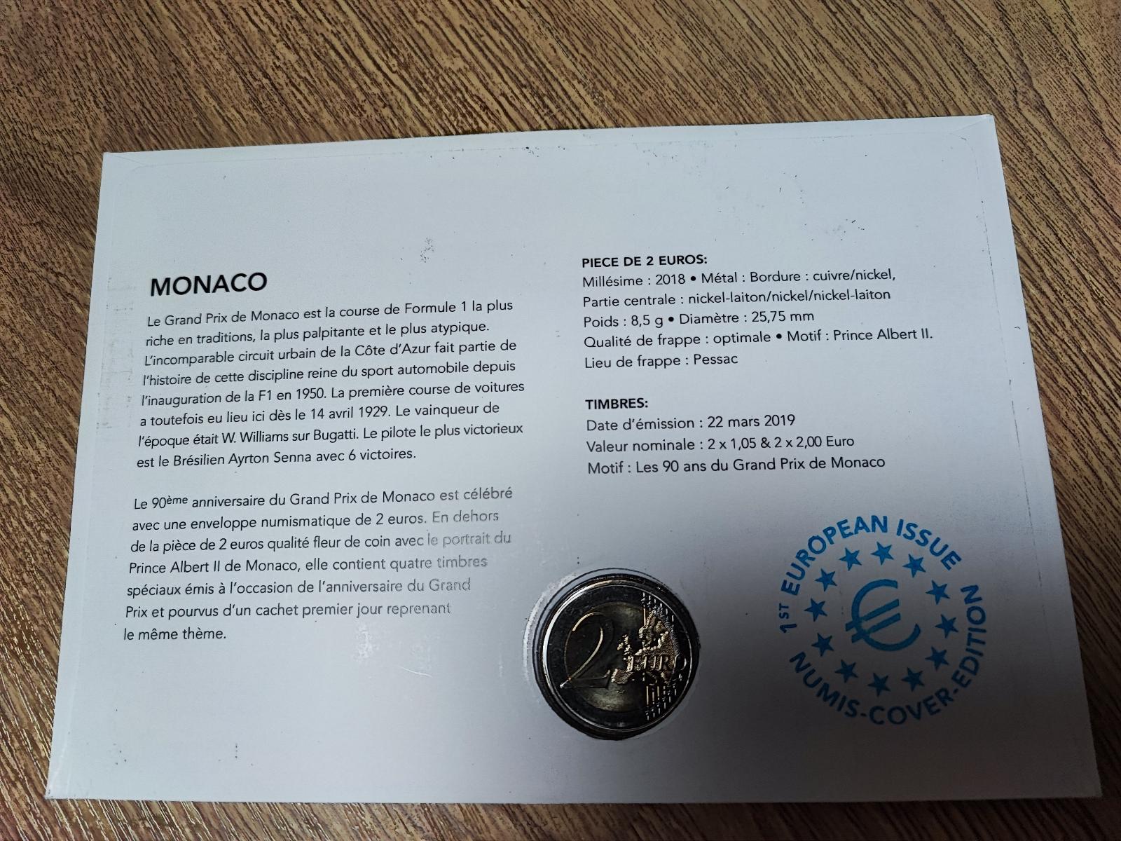  MONACO 2 EURO 2019 Grand Prix de Monaco NUMISBRIEF   