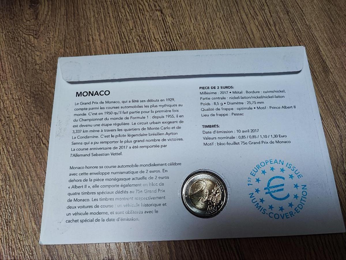  MONACO 2 EURO 2017 F1 Grand Prix NUMISBRIEF   