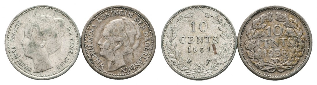  Ausland; Niederlande; 2x 10 cents 1901 / 1938   