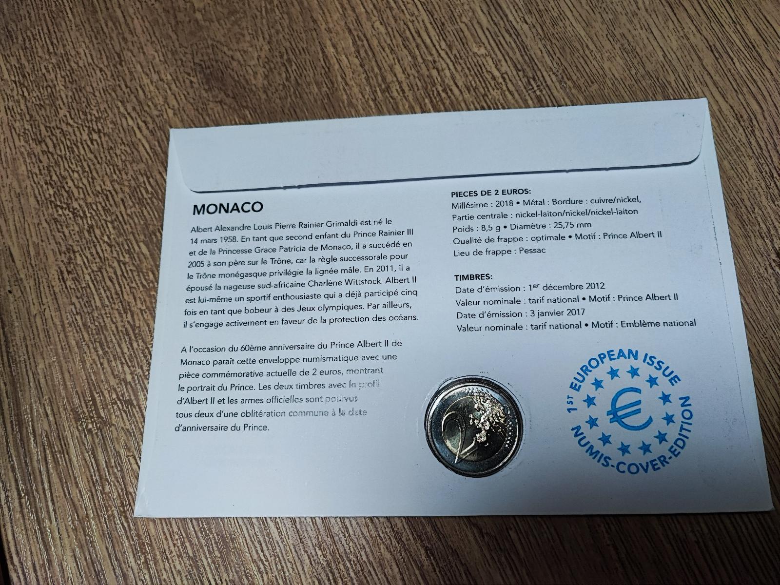  MONACO 2 EURO 2018 Princ Albert II NUMISBRIEF   