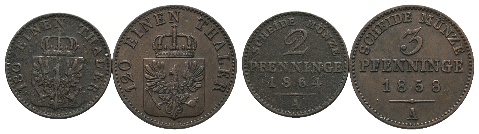  Altdeutschland; 2 Kleinmünzen 1864 / 1858   