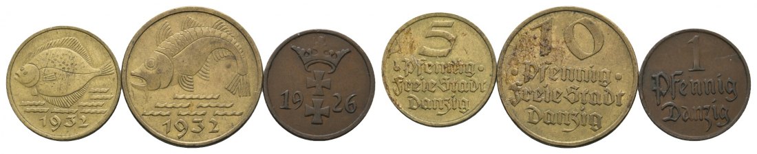  Deutsches Reich; Danzig; 3 Kleinmünzen 1932 / 1926   