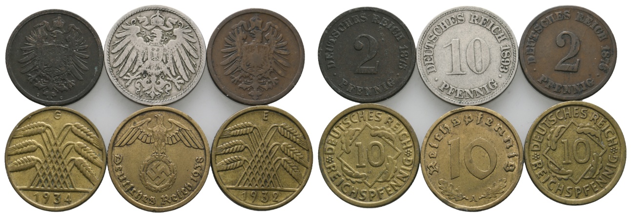  Deutsches Reich; Lot Kleinmünzen ( 6 Stück)   