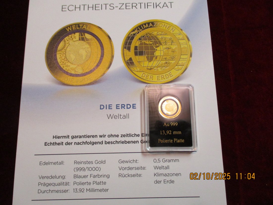  Anlagegold 999er Gold 0,5 Gramm Weltall   