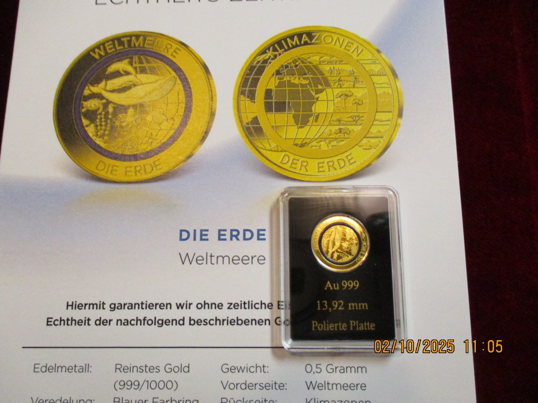  Anlagegold 999er Gold 0,5 Gramm Weltmeere   