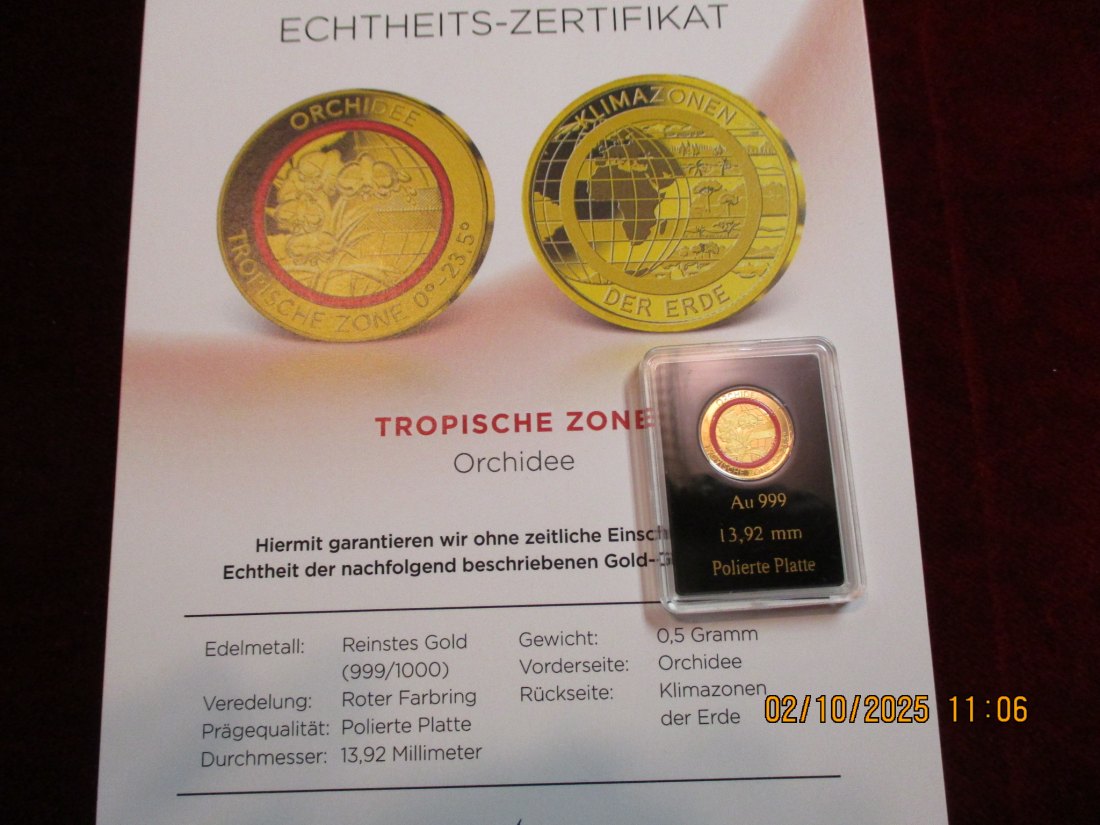  Anlagegold 999er Gold 0,5 Gramm Orchidee   