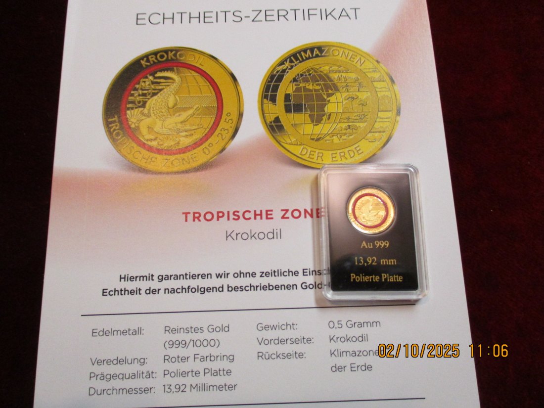 Anlagegold 999er Gold 0,5 Gramm Krokodil   