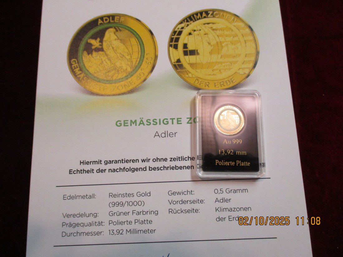  Anlagegold 999er Gold 0,5 Gramm Adler   
