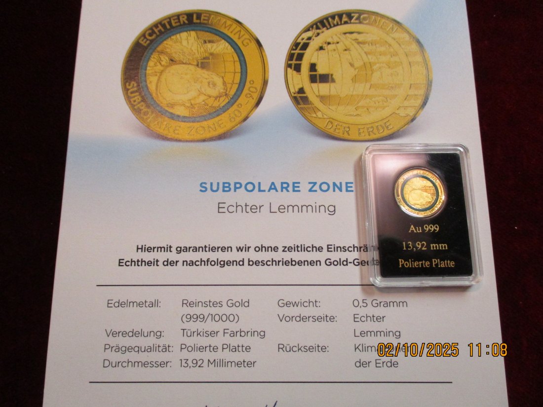  Anlagegold 999er Gold 0,5 Gramm Echter Lemming   