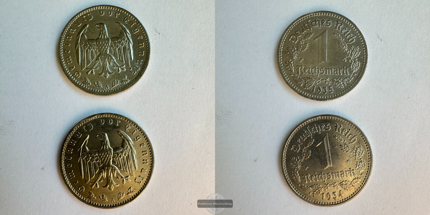  Dt. Reich 2x 1 Reichsmark 1934/35 (1933-1939) FM-Frankfurt Nickel: 9,7g   