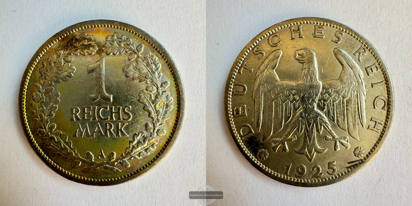  Dt. Reich 1 Reichsmark 1925 (1925-27) A FM-Frankfurt KM#44 Feinsilber: 2,5g   