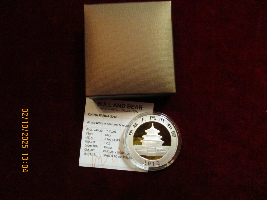  10 Yuan Panda 2012 Bull & Bear 999er Silber 1 Oz   