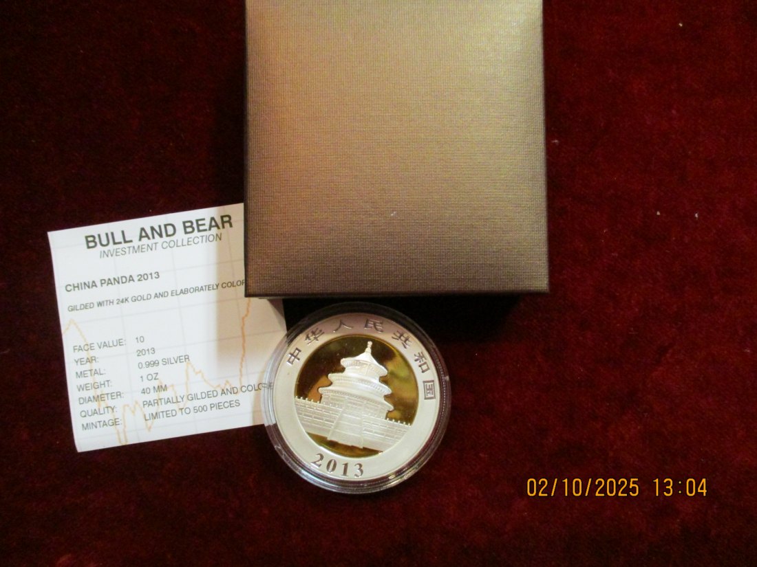 10 Yuan Panda 2013 Bull & Bear 999er Silber 1 Oz   