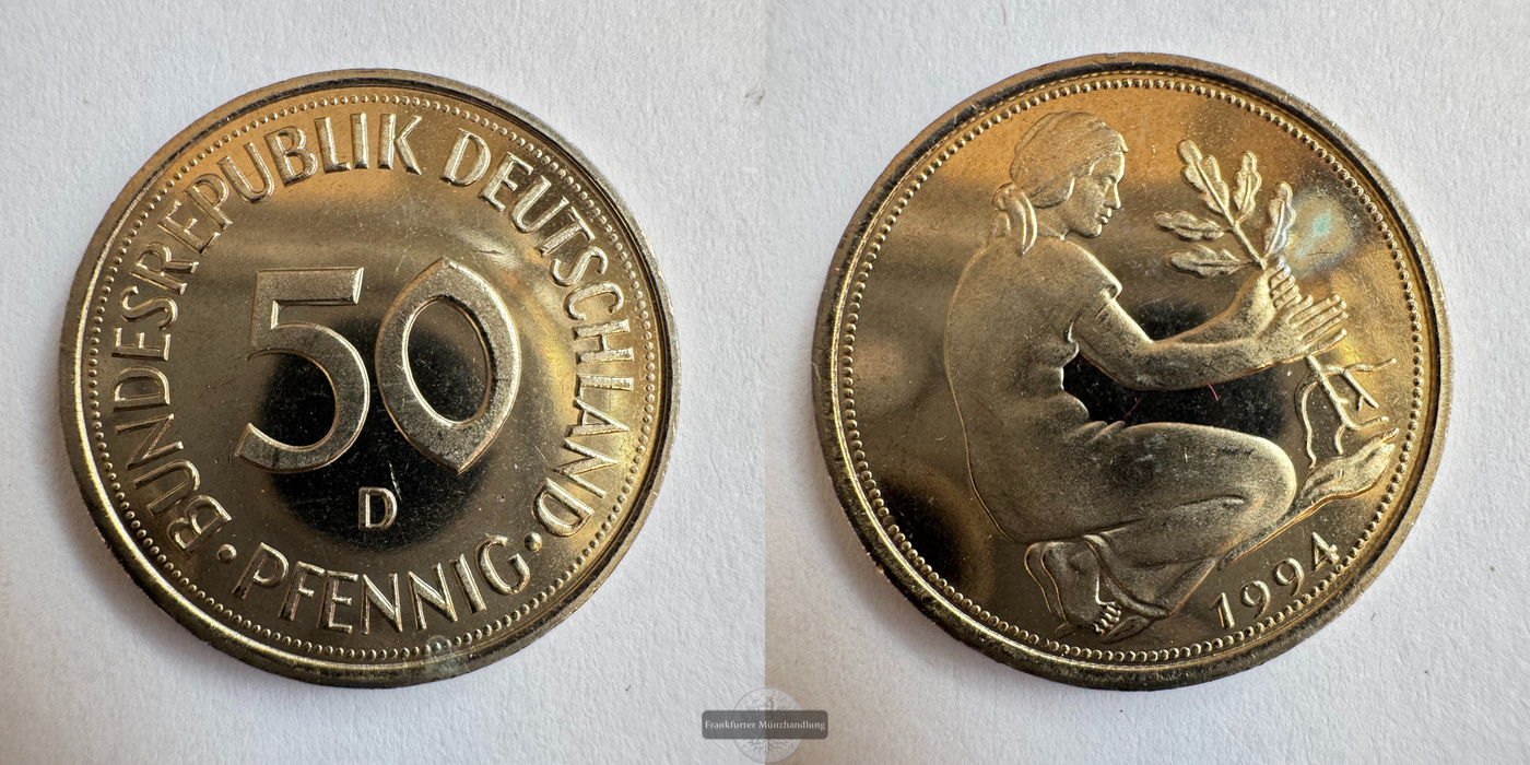  Deutschland 50 Pfennigs 1994 (1950-2001) D FM-Frankfurt KM# 109.2 CuNi 3,5g   