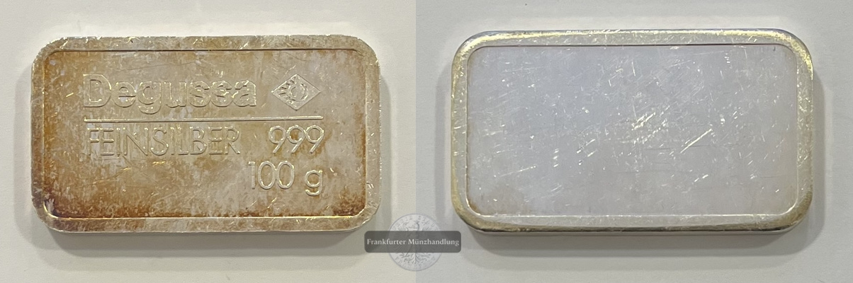  Deutschland Silberbarren 100g Degussa FM-Frankfurt Feingewicht: 100g   