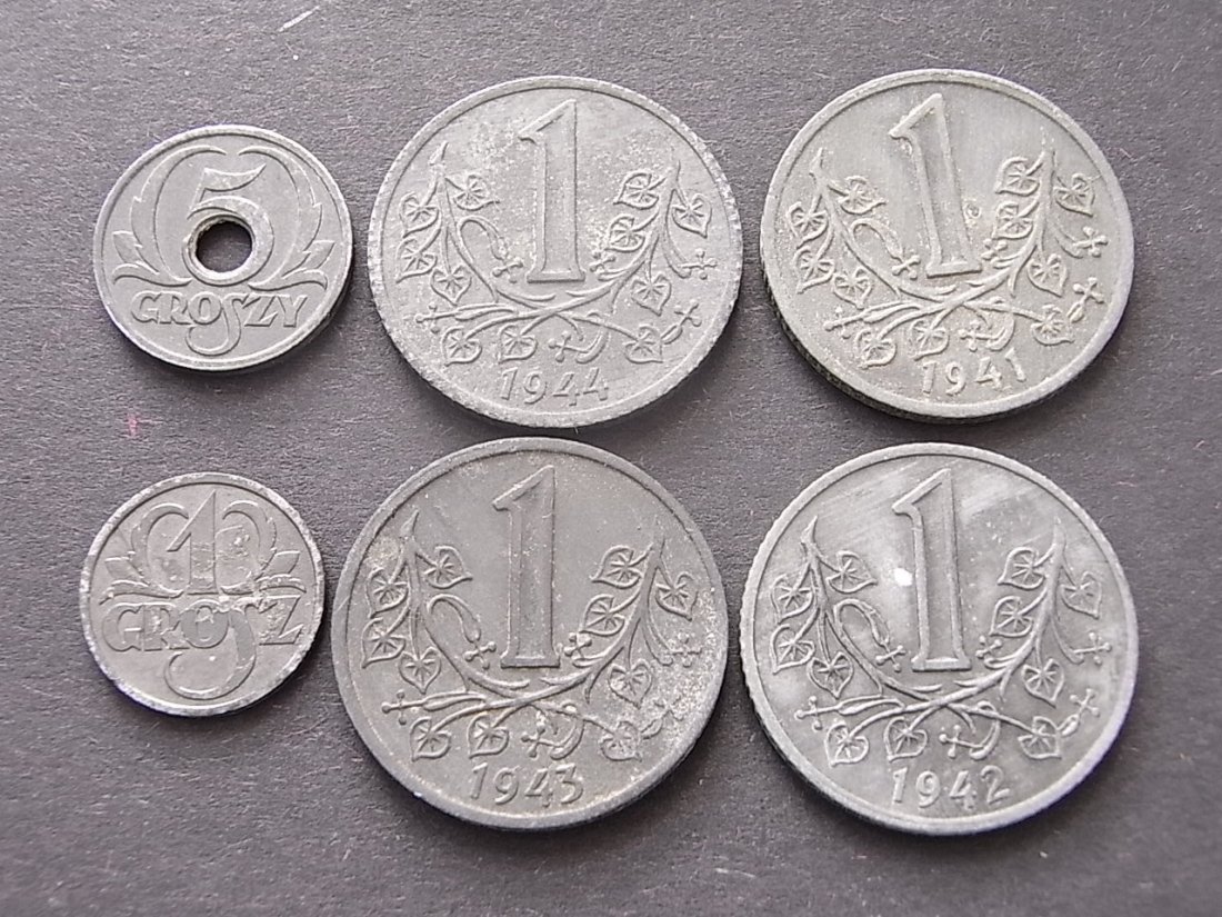  Deutsches Reich Kriegsgeld 1.+2.WK Groszy + Kronen 6 Stück vzgl   