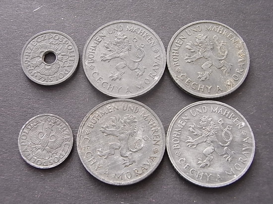  Deutsches Reich Kriegsgeld 1.+2.WK Groszy + Kronen 6 Stück vzgl   
