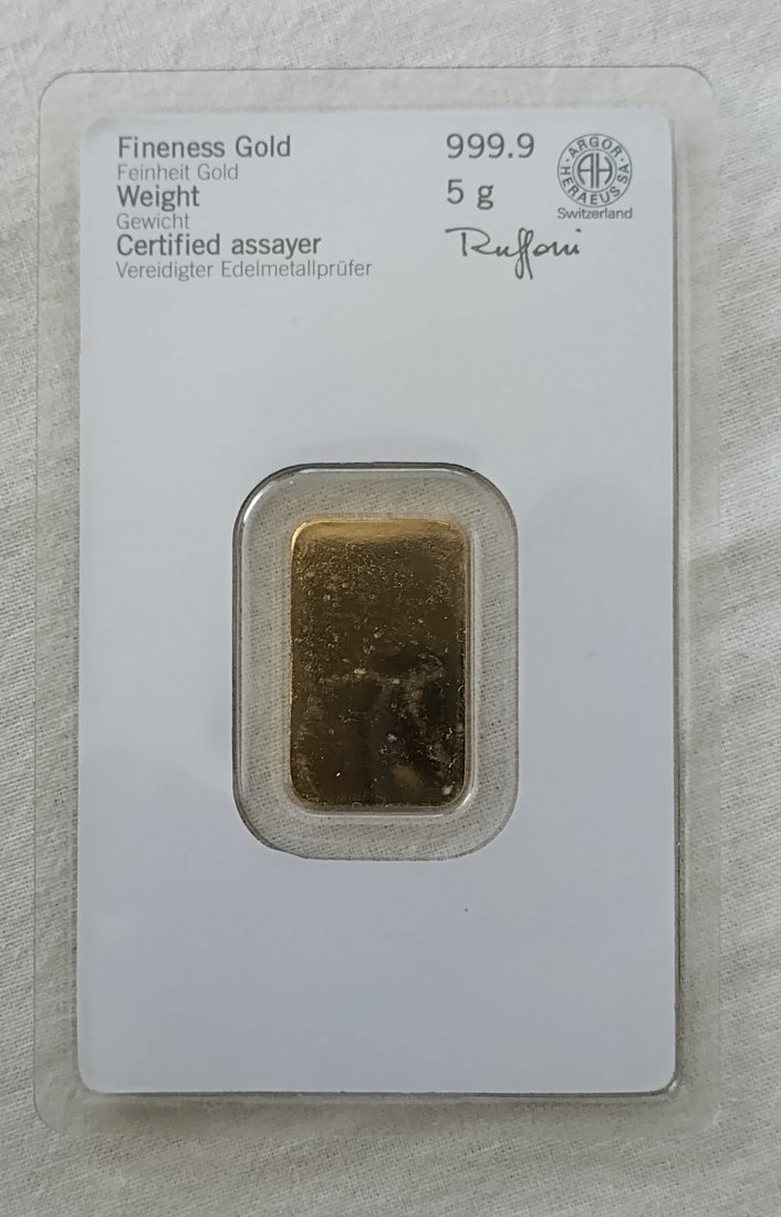  5 Gramm Goldbarren Argor-Heraeus OVP   
