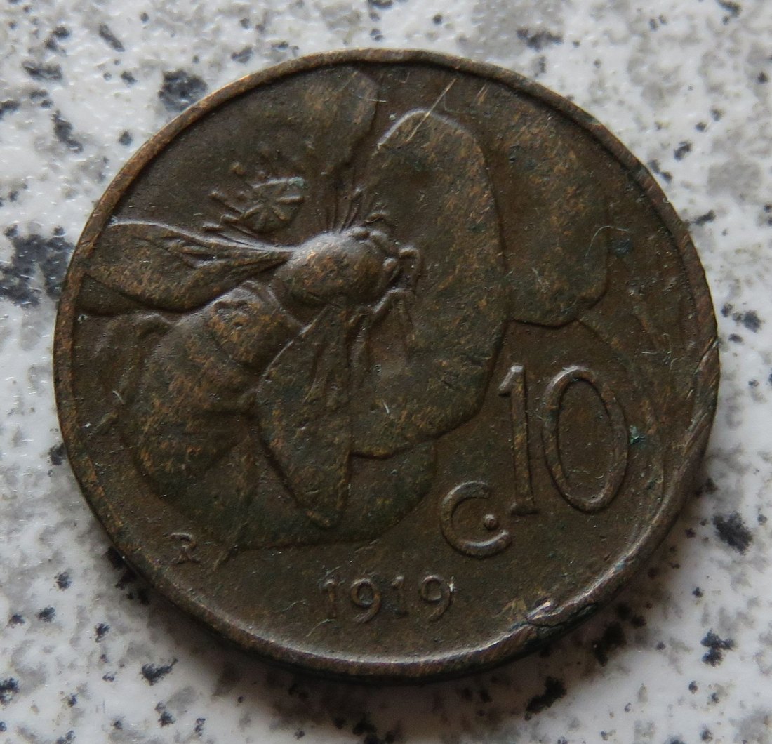  Italien 10 Centesimi 1919 R, relativ selten   