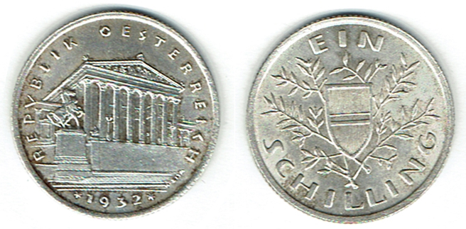  SZAIVERT 1. REPUBLIK ÖSTERREICH 1 SCHILLING 1932 AR PARLAMENT   
