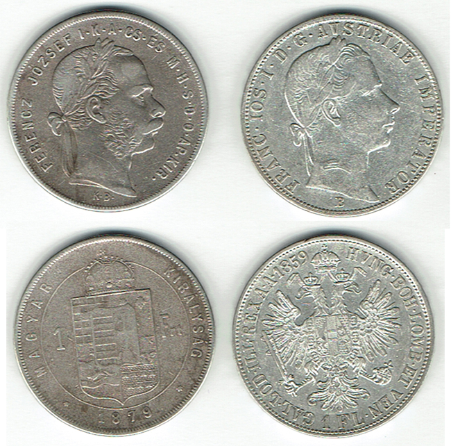  SZAIVERT KAISERREICH ÖSTERREICH FRANZ JOSEPH GULDEN 1859 B 1879 KB   