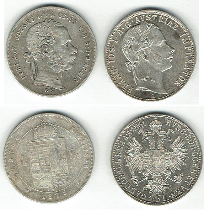  SZAIVERT KAISERREICH ÖSTERREICH FRANZ JOSEPH GULDEN 1861 A 1879 KB UNGARN   
