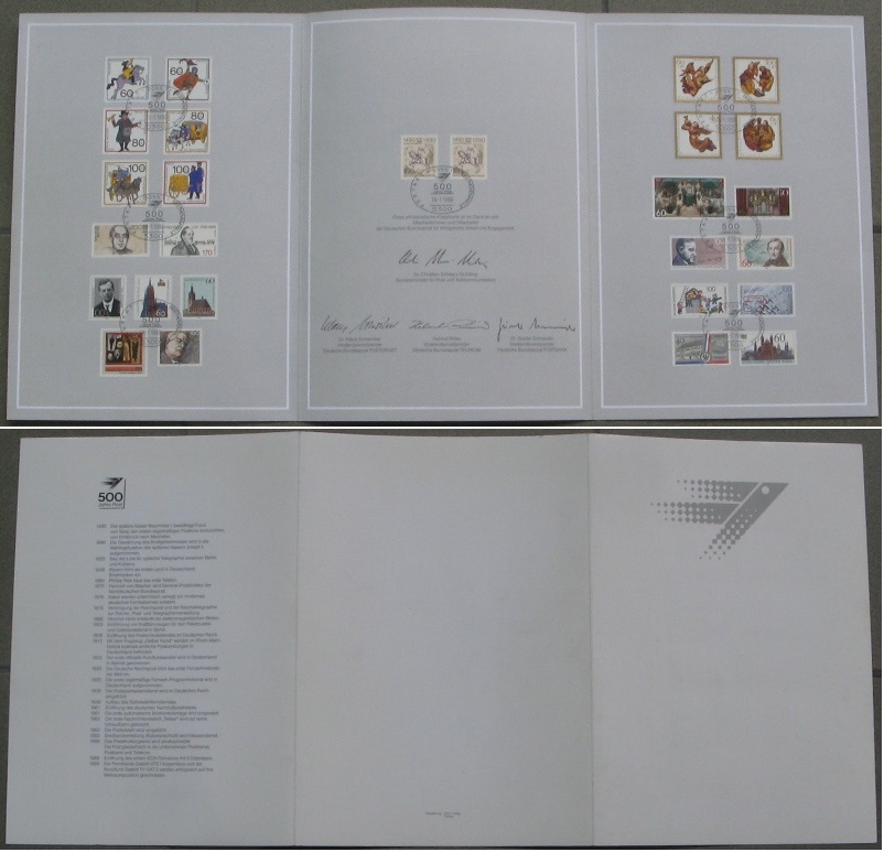  1990 - 500 years of Deutsche Post - special edition folding card with 27 stamps   