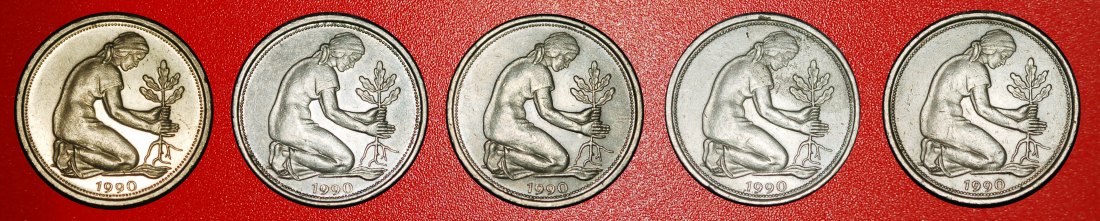  Ⰶ NOT COMMUNIST TYPE (1949-2001): GERMANY★50 PFENNIGS 1990 5 DISCOVERY COINS★LOW START ★ NO RESERVE!   
