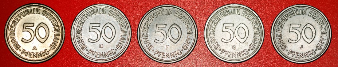  Ⰶ NOT COMMUNIST TYPE (1949-2001): GERMANY★50 PFENNIGS 1990 5 DISCOVERY COINS★LOW START ★ NO RESERVE!   
