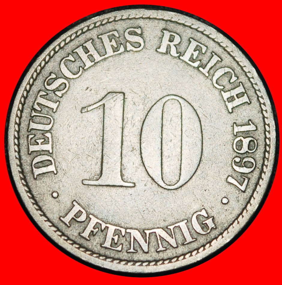  Ⰶ EAGLE (1890-1916): GERMANY★10 PFENNIGS 1897G BADEN! WILLIAM II 1888-1918★LOW START ★ NO RESERVE!   