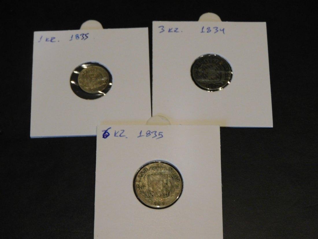  GERMANY 1 KR.1835[XF]-3 KR 1834[F]-6 KR.1835[VF] BAVARIA.GRADE-PLEASE SEE PHOTOS.   
