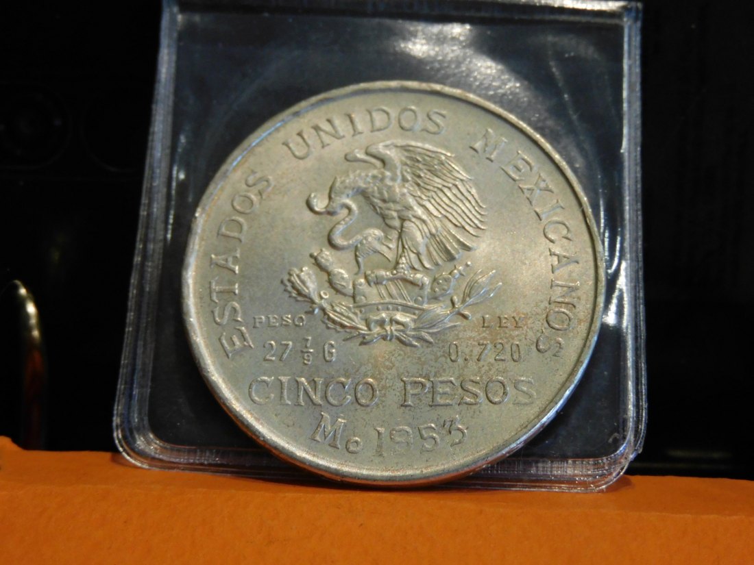  MEXICO 5 PESOS 1953 MEXICO.GRADE-PLEASE SEE PHOTOS.   