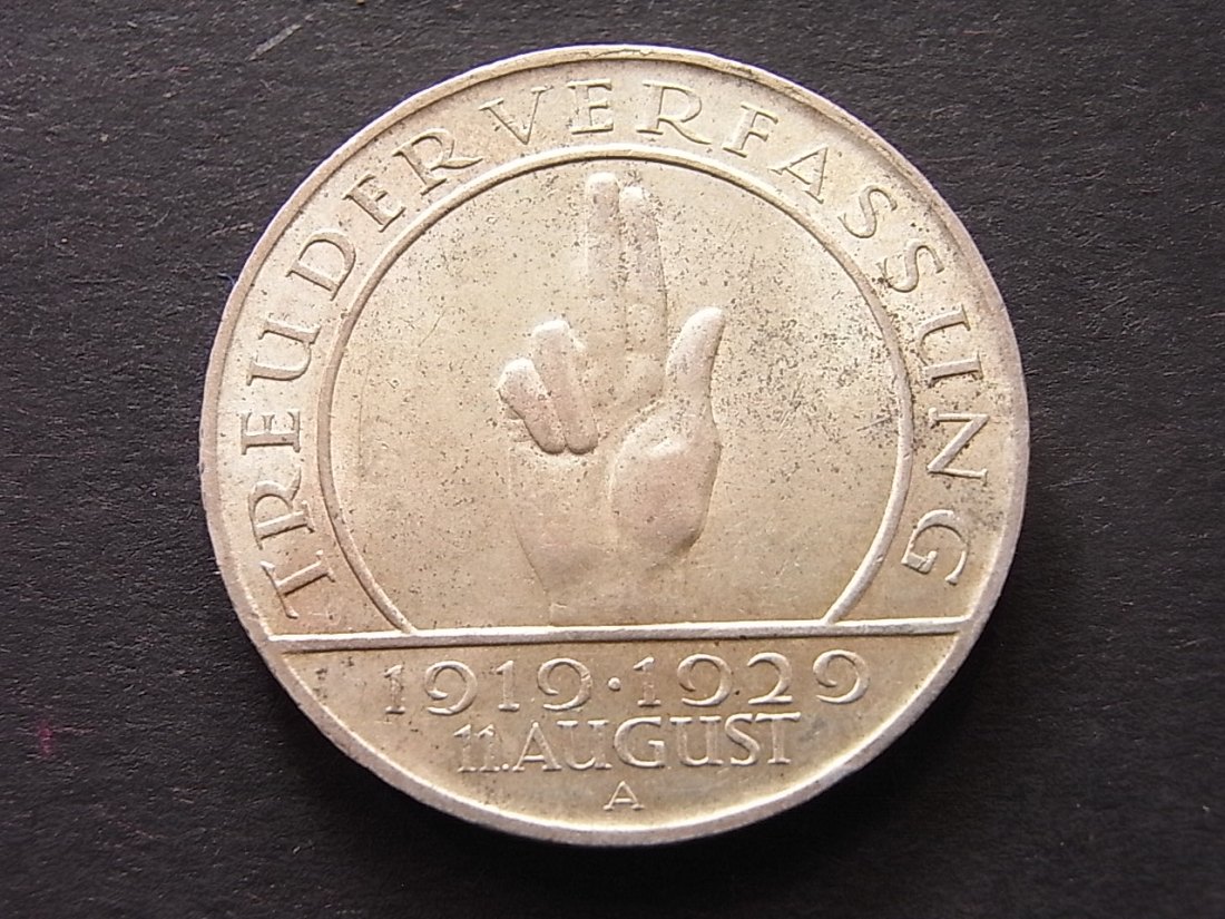  Weimaer Republik 3 Mark 1929 A Schwurhand vzgl-   