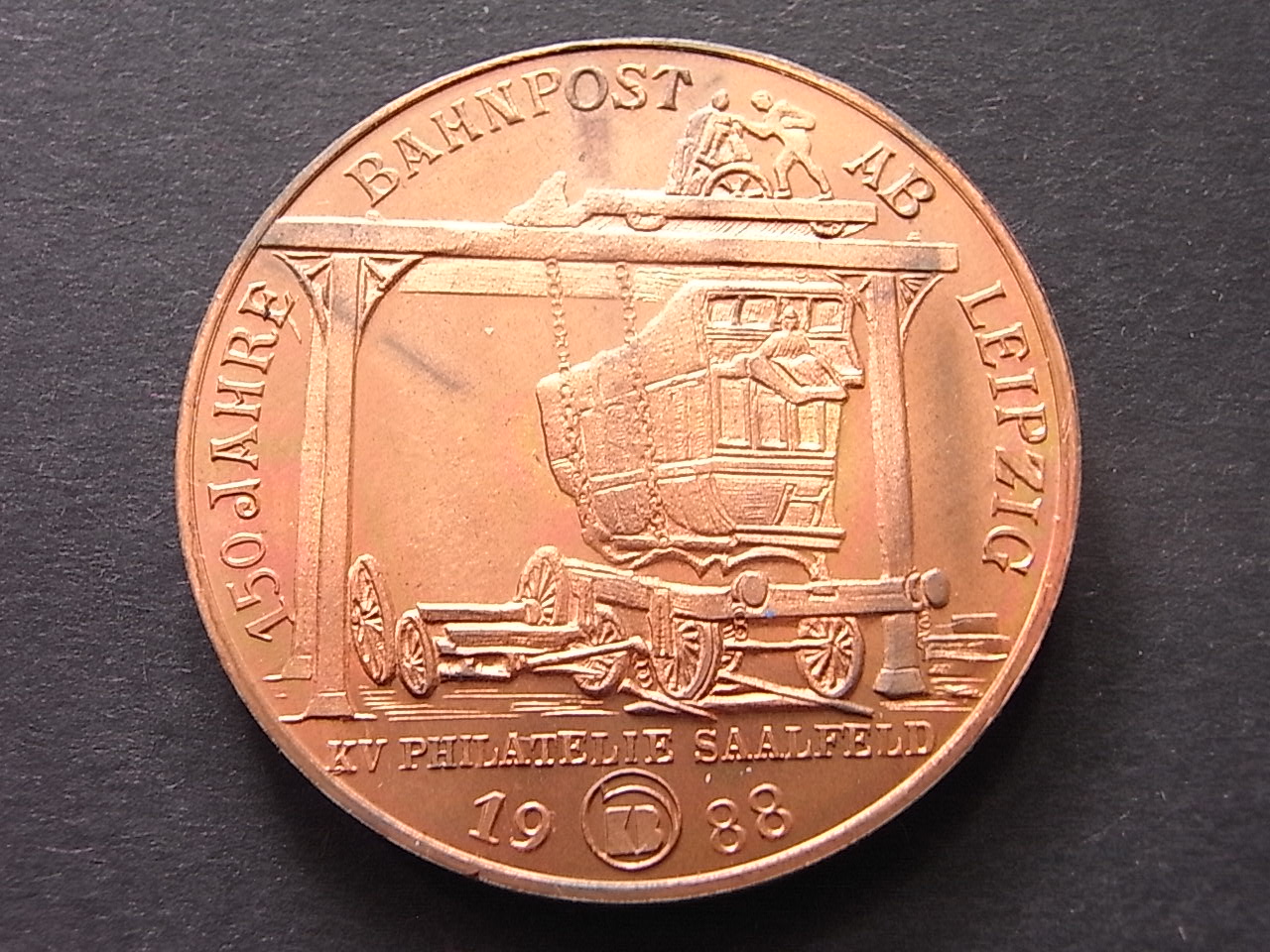  Saalfeld Medaille 150. Jahre Bahnpost Münzausstellung 1988 40mm Proof   