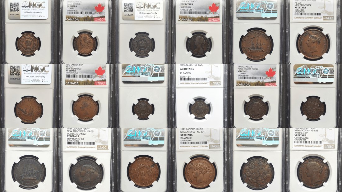  Canada - Lot of 9 NGC graded Coins 1843-1871   