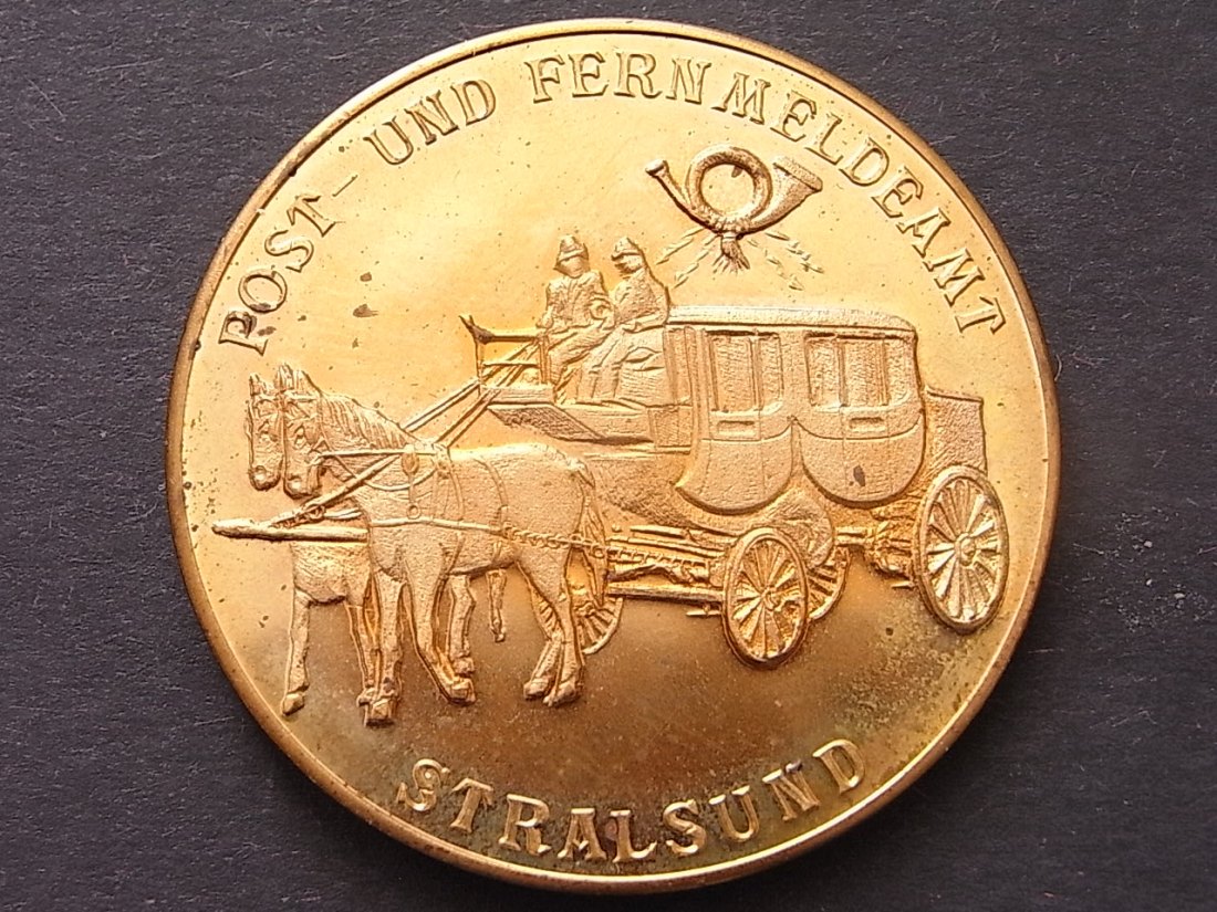  Stralsund Medaille 100. Jahre Postgebäude 1988 PP 40mm Medailleur König   