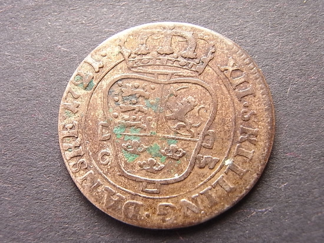  Dänemark 12 Skilling 1721 ss Hede49   